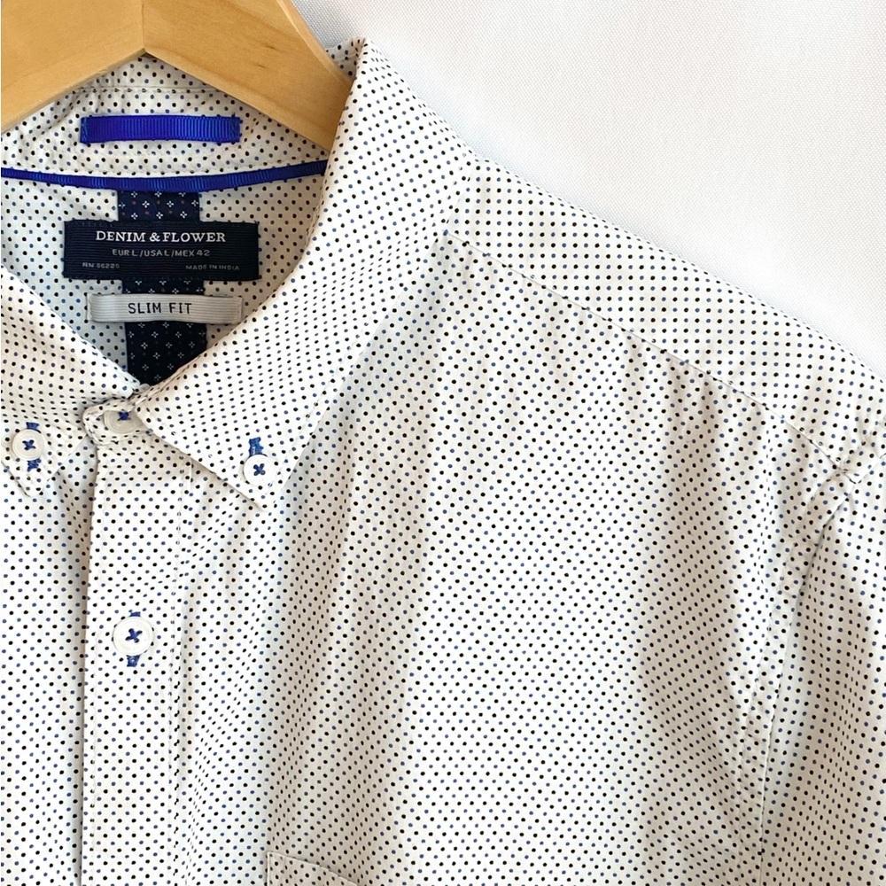 Denim & Flower Blue Micro Dot |  Modern | Cotton Button Down Men's Dress Shirt